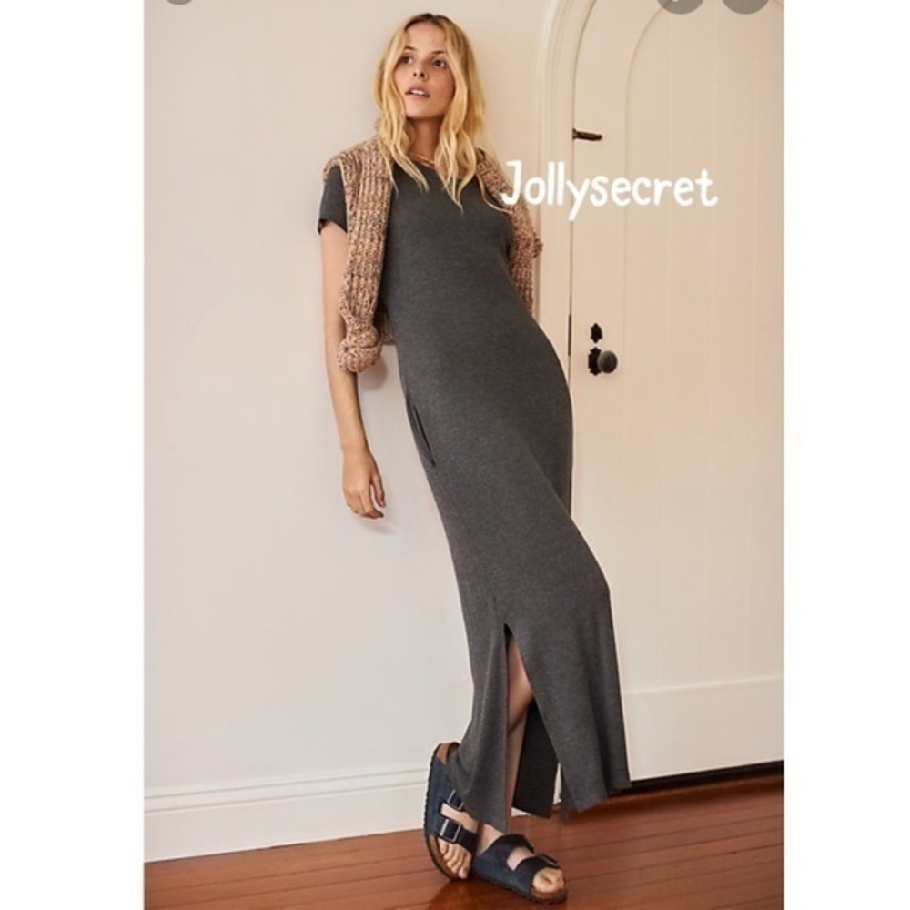 Emma Anthropologie waffle grey t shirt dress